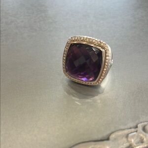 David Yurman 20mm sterling silver diamond amethyst ring. Like new
